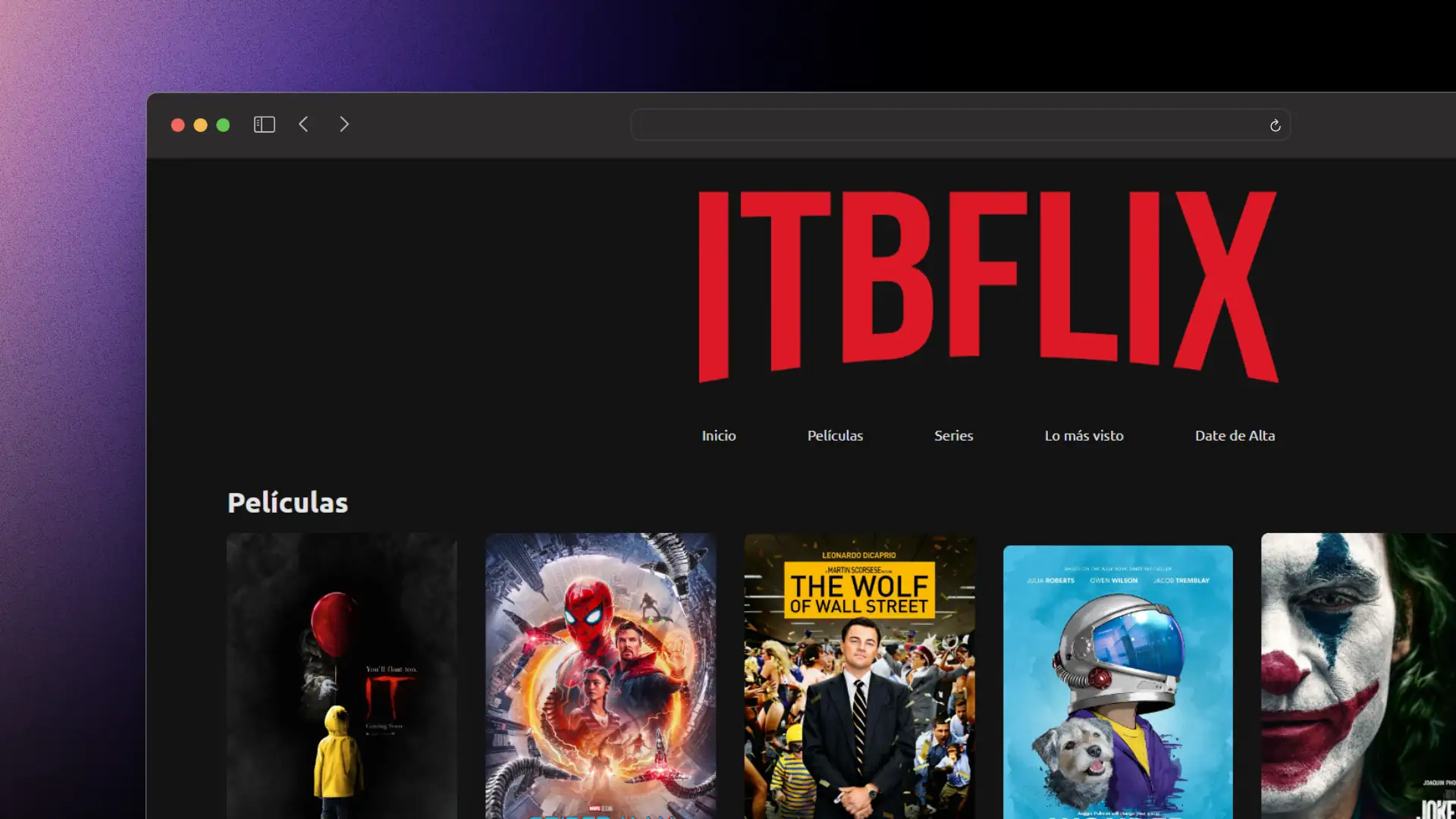 Captura de pantalla del proyecto ITBFlix